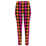 Orange Pink And Black Houndstooth Print High-Waisted Pocket Leggings
