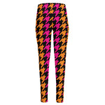 Orange Pink And Black Houndstooth Print High-Waisted Pocket Leggings