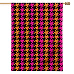 Orange Pink And Black Houndstooth Print House Flag