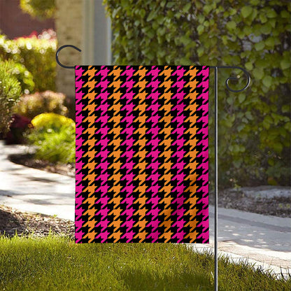 Orange Pink And Black Houndstooth Print House Flag