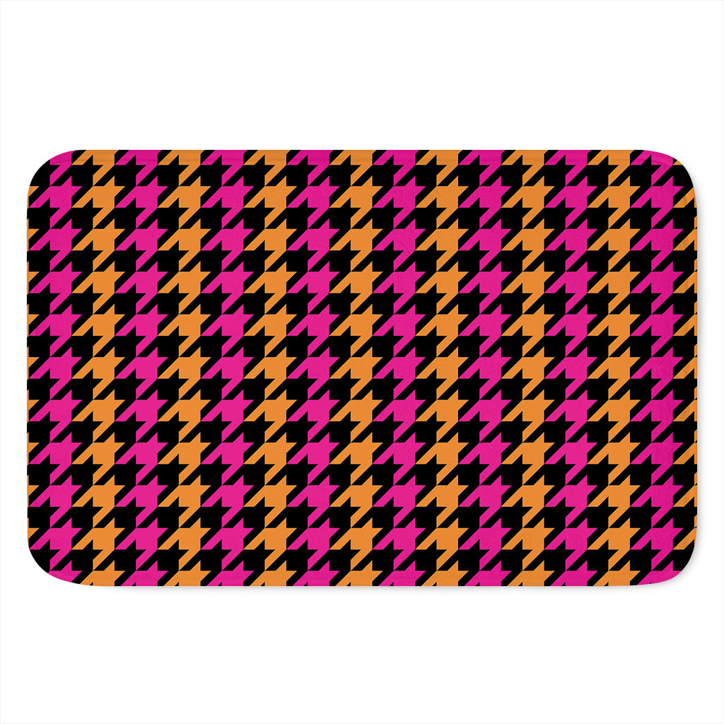 Orange Pink And Black Houndstooth Print Indoor Door Mat