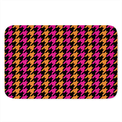 Orange Pink And Black Houndstooth Print Indoor Door Mat