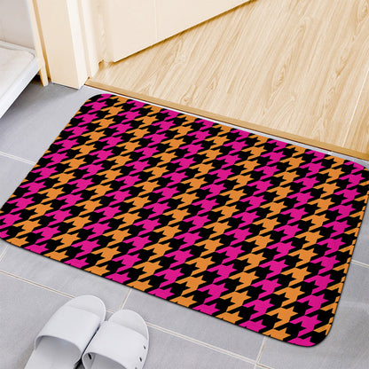 Orange Pink And Black Houndstooth Print Indoor Door Mat