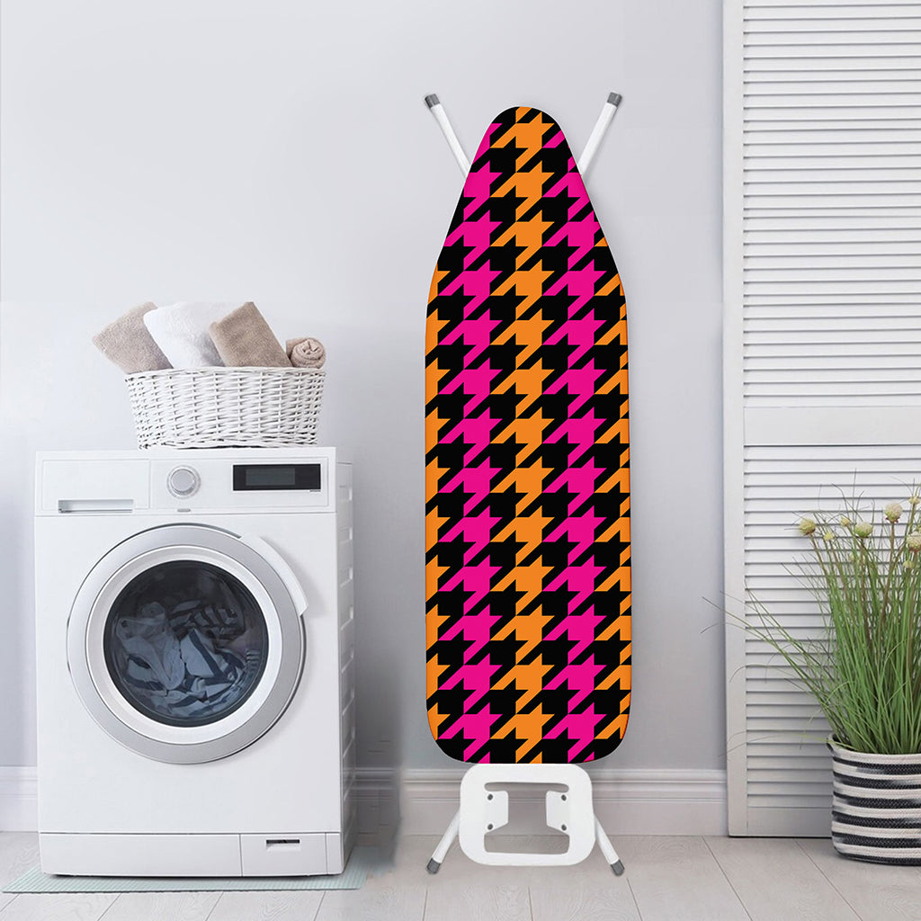 Orange Pink And Black Houndstooth Print Ironing Board Cover