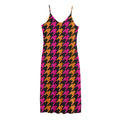 Orange Pink And Black Houndstooth Print Jersey Midi Cami Dress