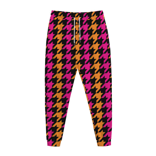 Orange Pink And Black Houndstooth Print Jogger Pants