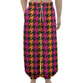 Orange Pink And Black Houndstooth Print Lantern Pants