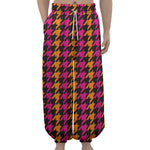 Orange Pink And Black Houndstooth Print Lantern Pants