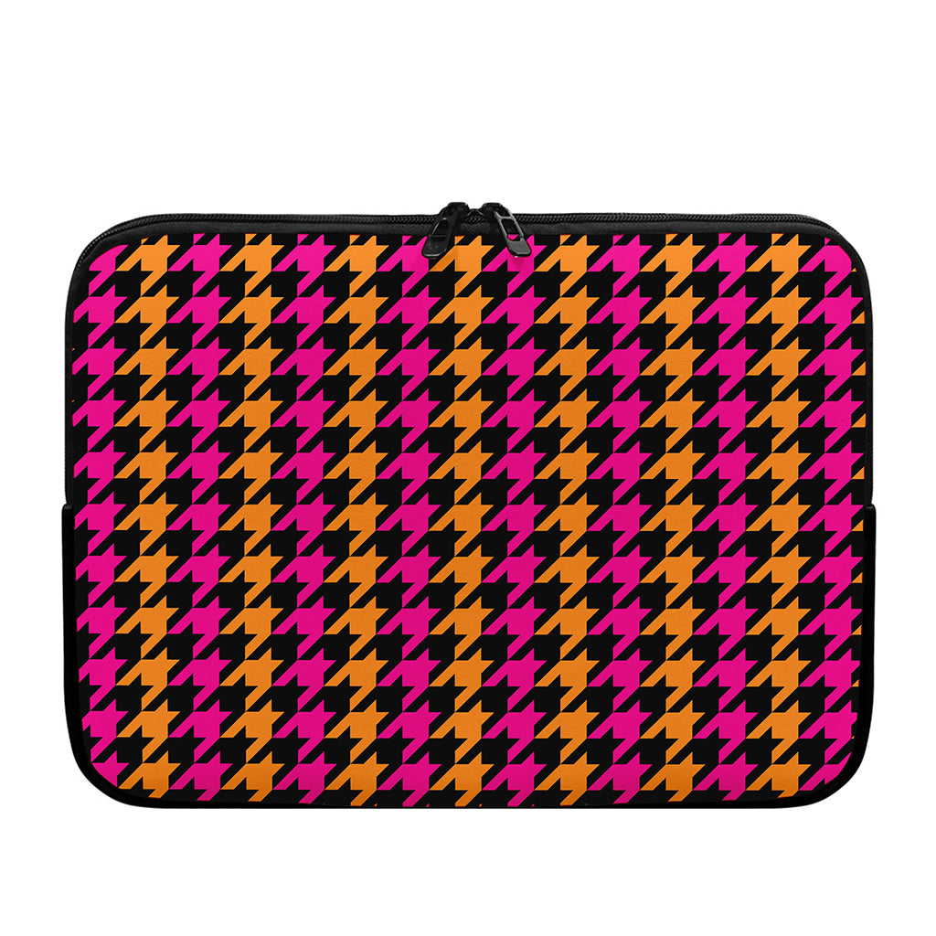 Orange Pink And Black Houndstooth Print Laptop Sleeve