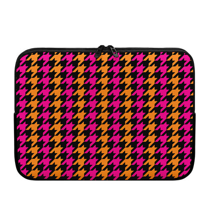 Orange Pink And Black Houndstooth Print Laptop Sleeve