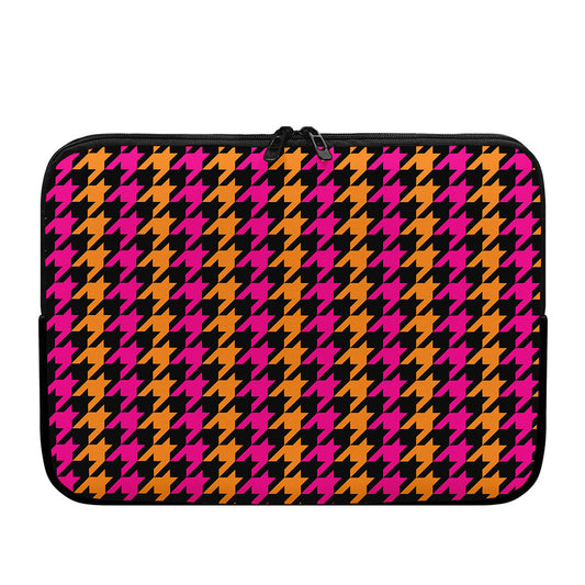 Orange Pink And Black Houndstooth Print Laptop Sleeve