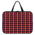 Orange Pink And Black Houndstooth Print Laptop Sleeve With Handle