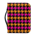 Orange Pink And Black Houndstooth Print Leather Bible Cover