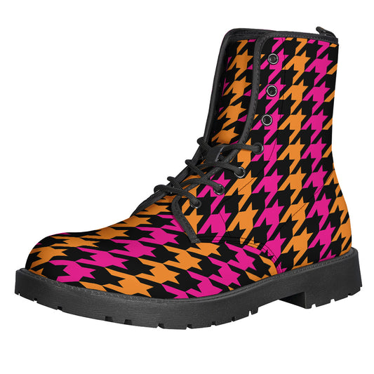 Orange Pink And Black Houndstooth Print Backpack