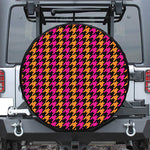 Orange Pink And Black Houndstooth Print Leather Spare Tire Cover