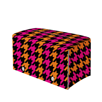Orange Pink And Black Houndstooth Print Leather Tissue Box Cover