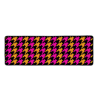 Orange Pink And Black Houndstooth Print Long Kitchen Mat