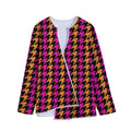 Orange Pink And Black Houndstooth Print Long Sleeve Short Coat