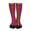 Orange Pink And Black Houndstooth Print Long Socks