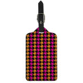 Orange Pink And Black Houndstooth Print Luggage Tag
