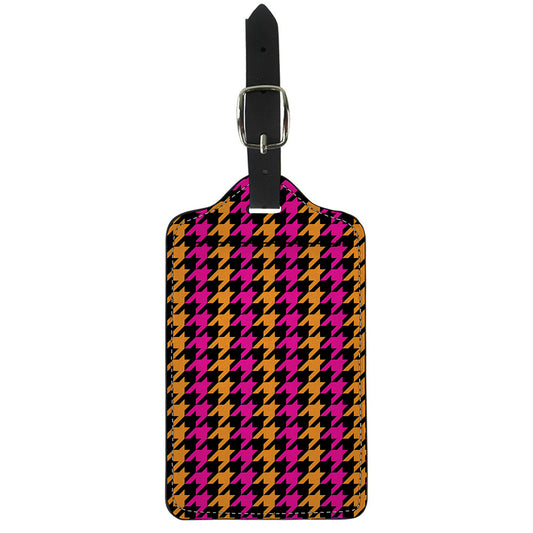 Orange Pink And Black Houndstooth Print Luggage Tag