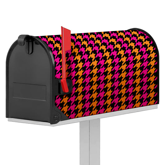 Orange Pink And Black Houndstooth Print Mailbox Cover