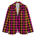 Orange Pink And Black Houndstooth Print Men's Blazer