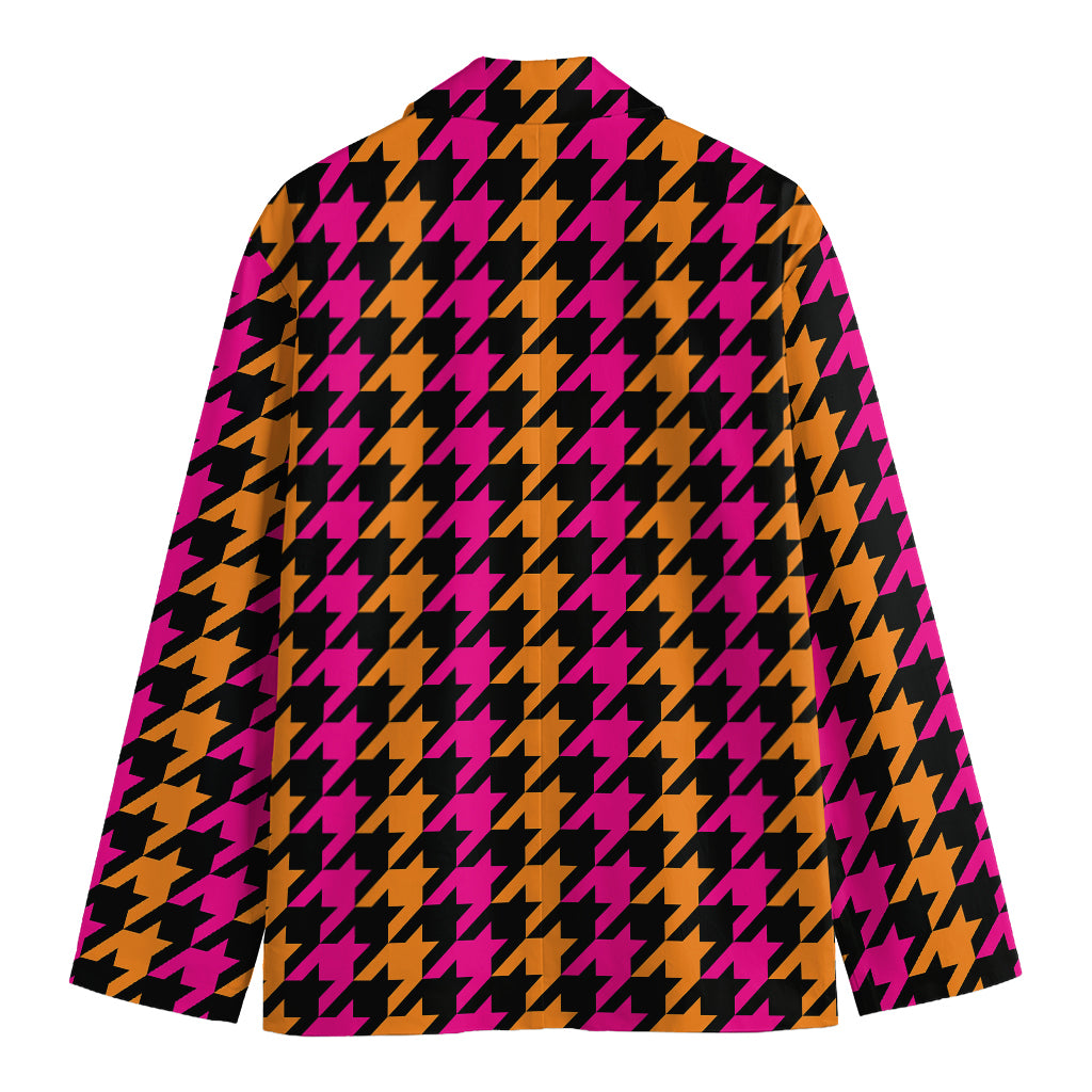 Orange Pink And Black Houndstooth Print Men's Blazer