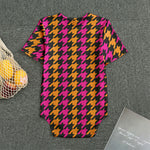 Orange Pink And Black Houndstooth Print Men's Bodysuit
