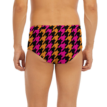 Orange Pink And Black Houndstooth Print Men's Briefs