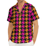 Orange Pink And Black Houndstooth Print Men's Deep V-Neck Shirt