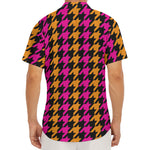 Orange Pink And Black Houndstooth Print Men's Deep V-Neck Shirt