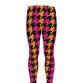 Orange Pink And Black Houndstooth Print Men's Leggings