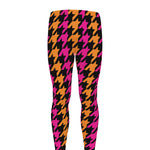 Orange Pink And Black Houndstooth Print Men's leggings