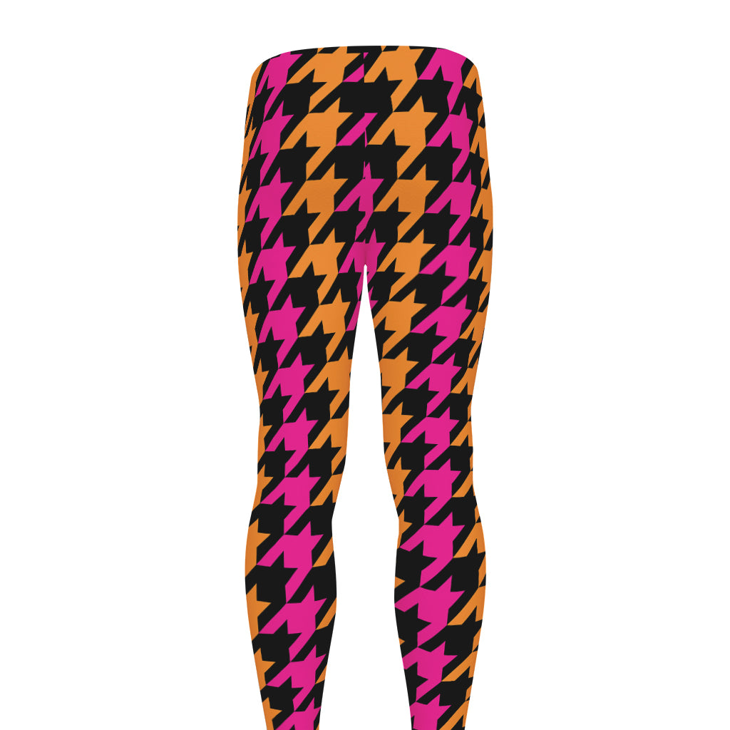 Orange Pink And Black Houndstooth Print Men's leggings