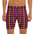 Orange Pink And Black Houndstooth Print Men's Long Boxer Briefs