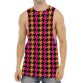 Orange Pink And Black Houndstooth Print Men's Muscle Tank Top