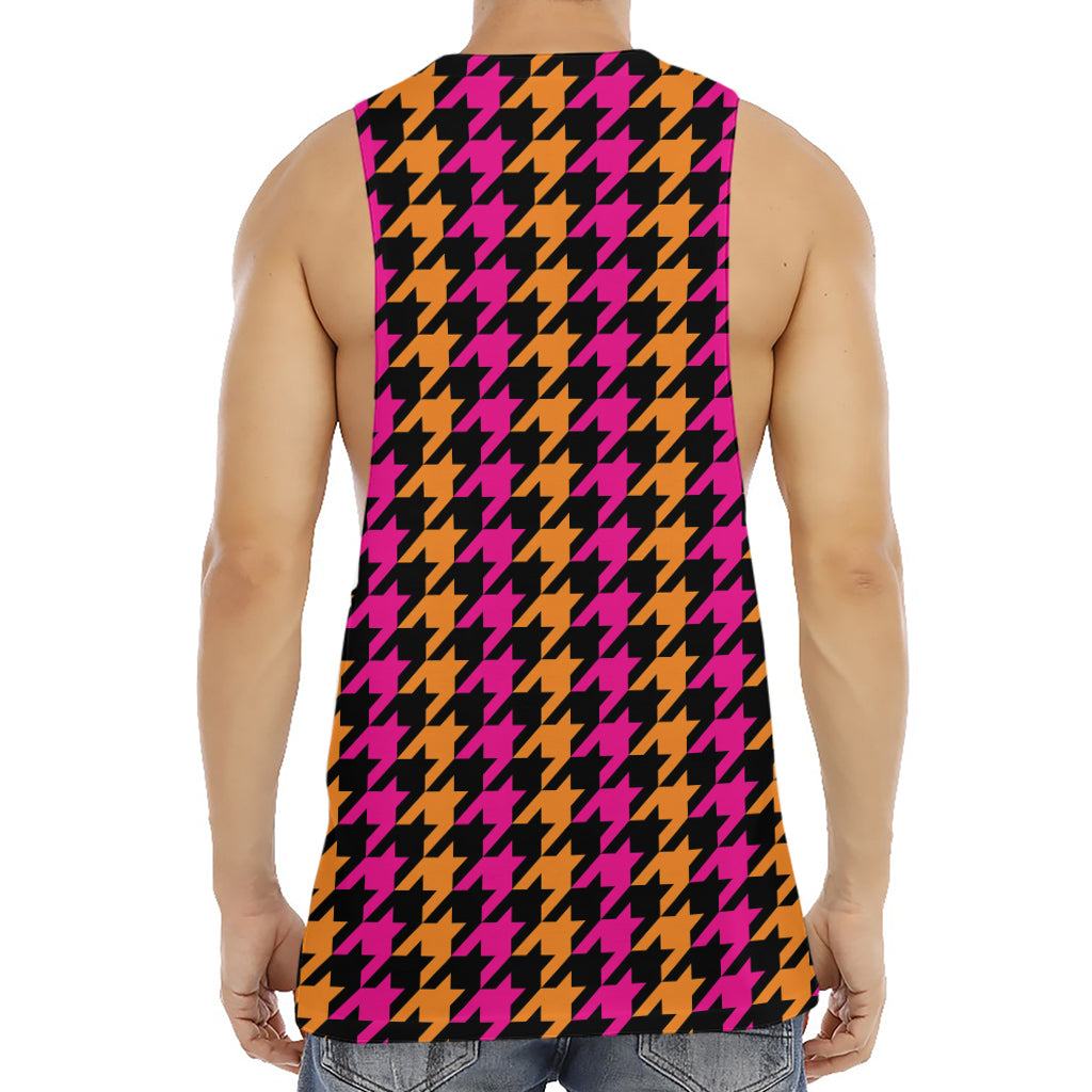 Orange Pink And Black Houndstooth Print Men's Muscle Tank Top