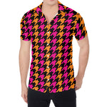 Orange Pink And Black Houndstooth Print Men's Shirt