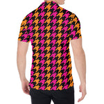 Orange Pink And Black Houndstooth Print Men's Shirt