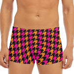 Orange Pink And Black Houndstooth Print Men's Short Boxer Briefs