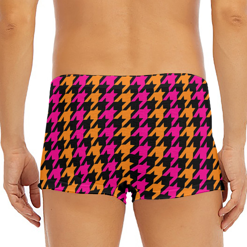 Orange Pink And Black Houndstooth Print Men's Short Boxer Briefs