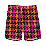 Orange Pink And Black Houndstooth Print Men's Sports Shorts