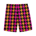 Orange Pink And Black Houndstooth Print Men's Sports Shorts