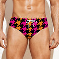 Orange Pink And Black Houndstooth Print Men's Swim Briefs