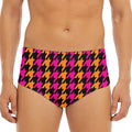 Orange Pink And Black Houndstooth Print Men's Triangle Swim Briefs