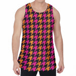 Orange Pink And Black Houndstooth Print Men's Velvet Tank Top