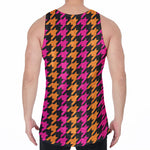 Orange Pink And Black Houndstooth Print Men's Velvet Tank Top