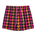 Orange Pink And Black Houndstooth Print Mesh Shorts
