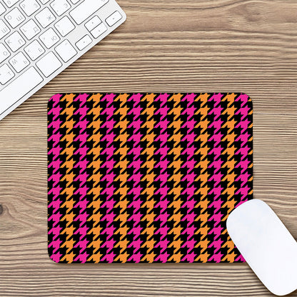 Orange Pink And Black Houndstooth Print Mouse Pad